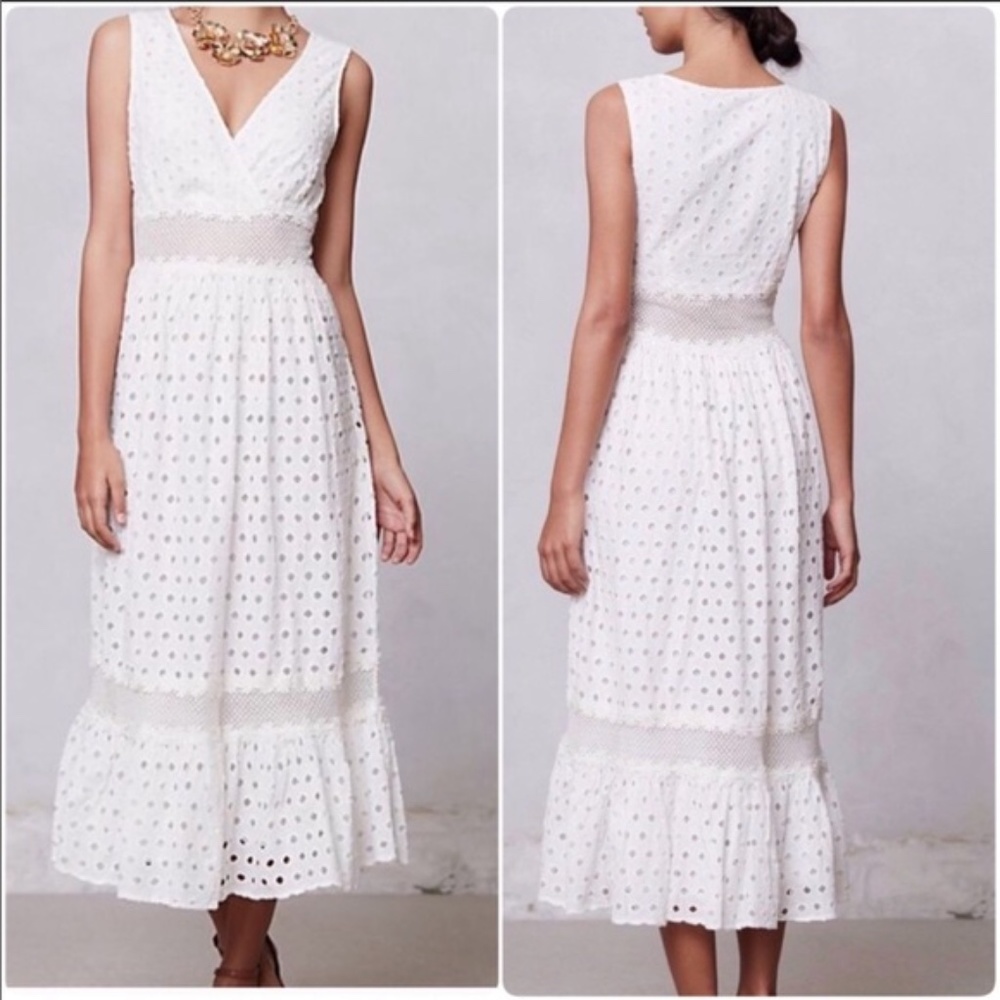 Leifnotes Mallorca White Eyelet Midi Dress Anthropologie Size 2